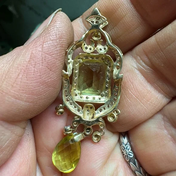 Estate LeVian 18k Gold Citrine Diamond Drop Pendant - Picture 8 of 12